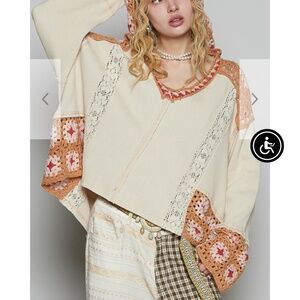 #119 POL Cream and Orange V-Neck Sweater